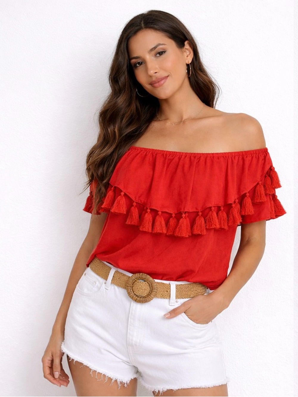 🌺 St. Roche Tassel Top – Boho Off Shoulder Blouse